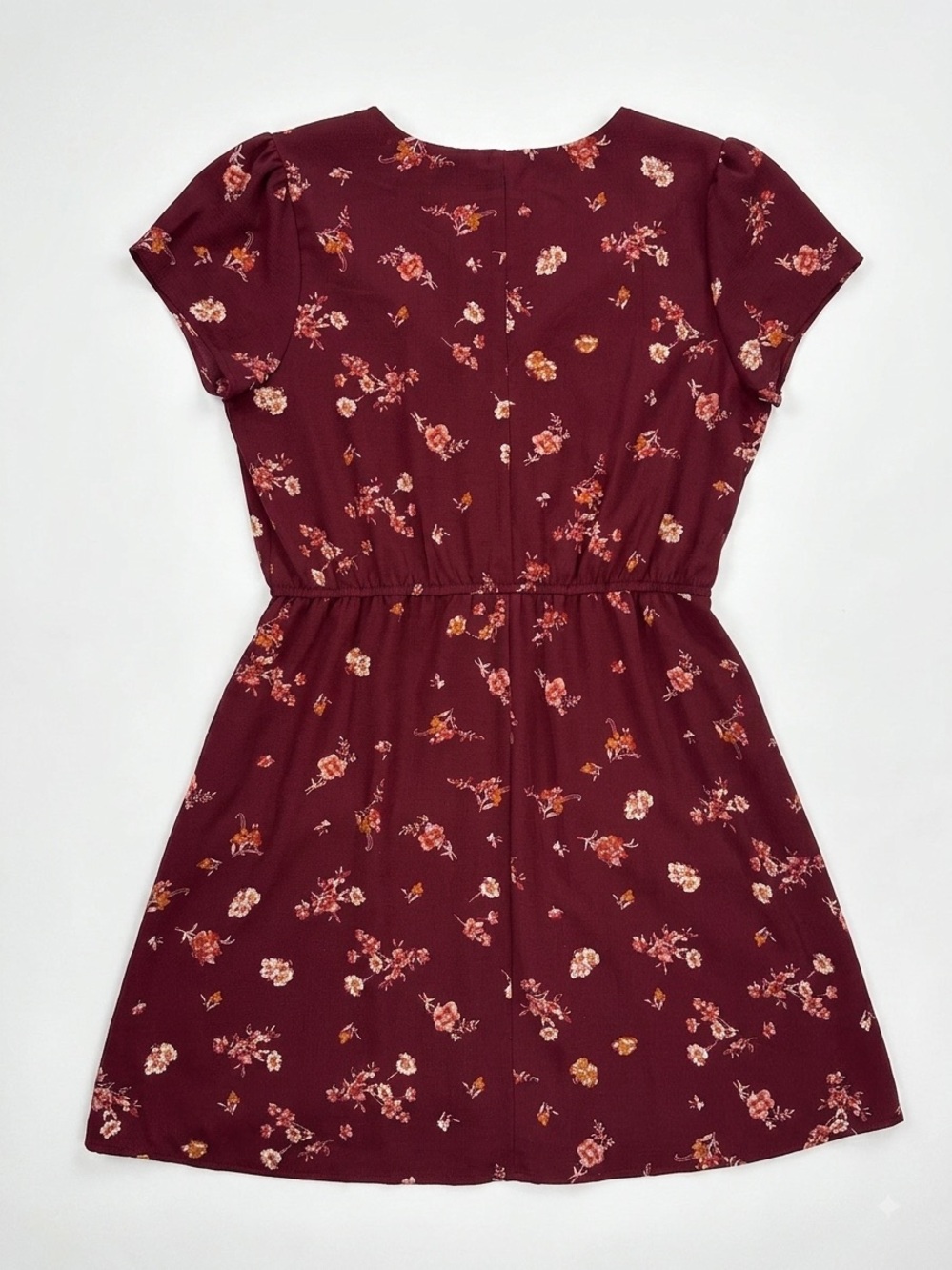 Xhilaration Burgundy Floral Button-Front Mini Dress with Pockets - Picture 2 of 6